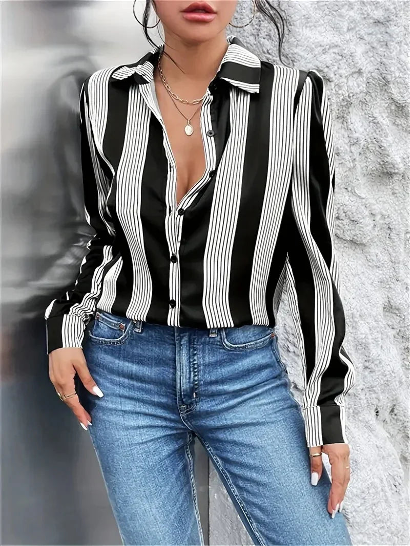 Camisa Social Feminina Striped